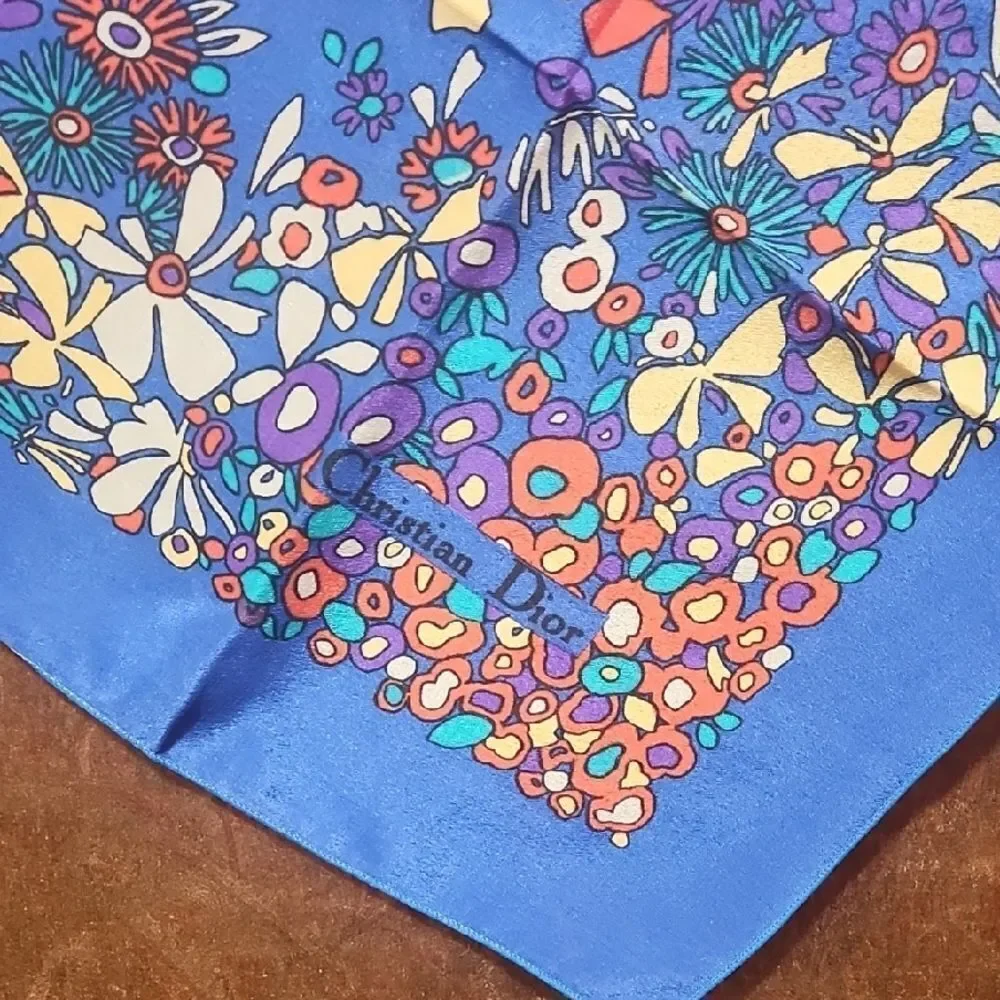 Christian Dior Floral Blue Scarf